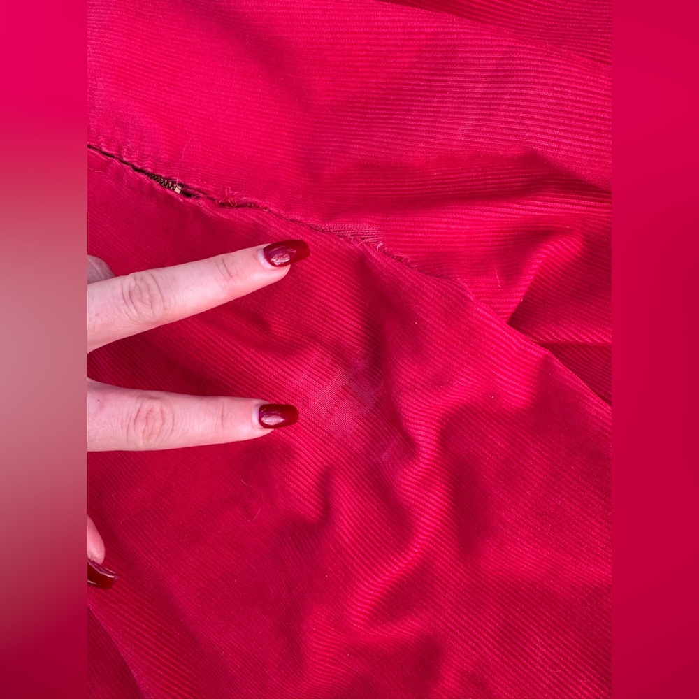 70s Vintage Red Corduroy Flared Overalls Sz Xs - Picture 11 of 13